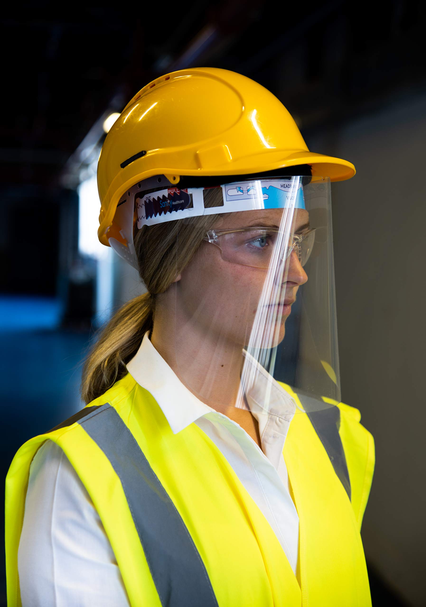 Sanity Cares face shield worn with PPE